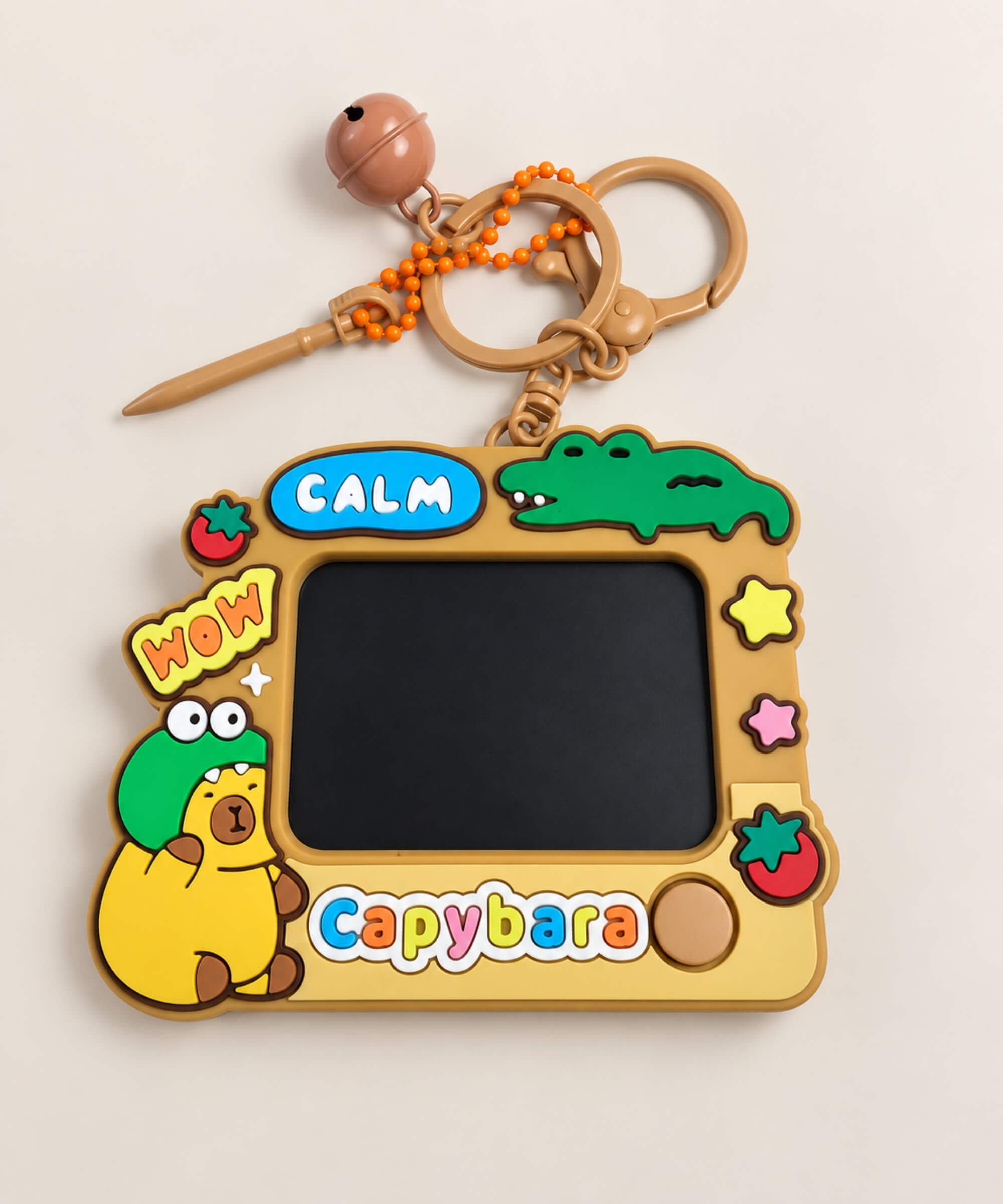 Calm Crocodile Capybara Small LCD Drawing & Writing Tablet Keychain with attached stylus